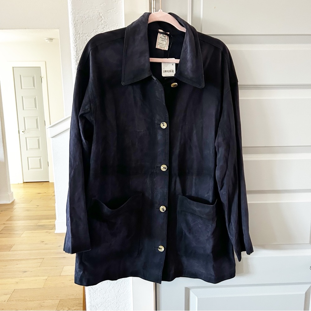 NWT Free People Annalise Suede Shirt Jacket Navy - Picture 3 of 5
